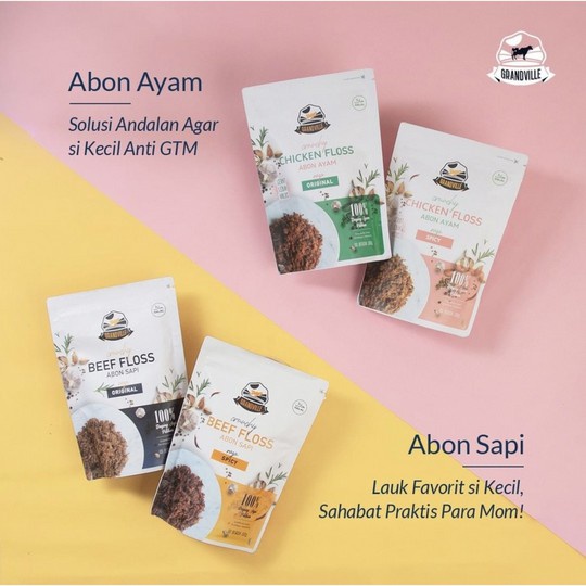 GRANDVILLE  Abon Sapi / abon Ayam / abon ikan Grandville Crunchy 1tahun+ / ABON