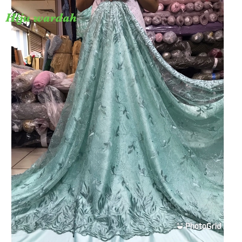 Kain bahan tile akar mutiara bordir / bahan kebaya brokat Tulle.