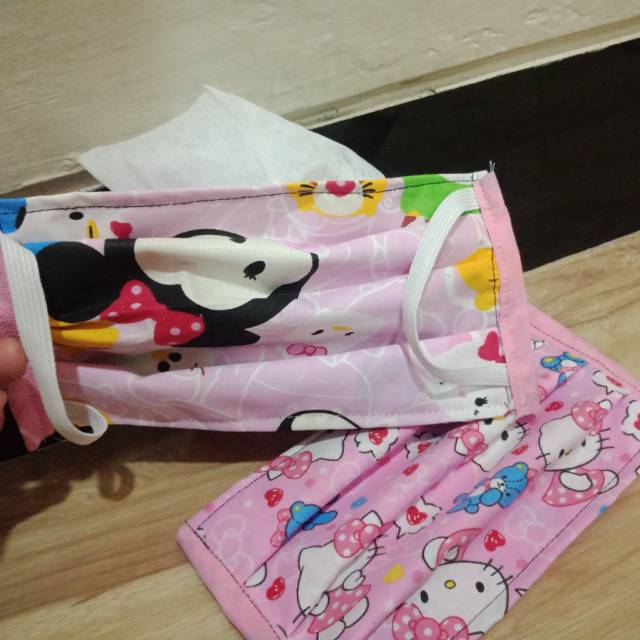 Masker katun 2 ply isi tisu motif karakter murah di shopee