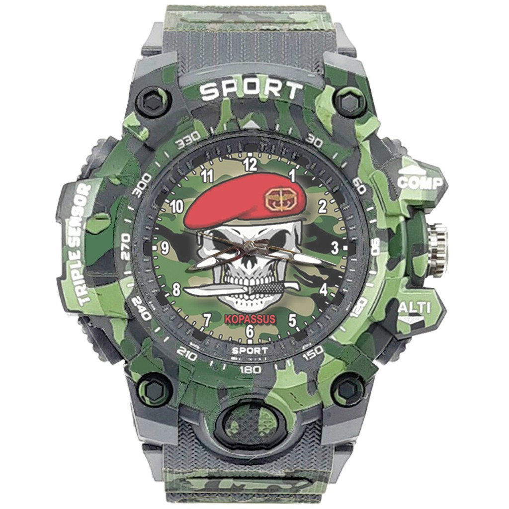 {Istimewa} Jam Tangan KOPASUS (TNI) BARET MERAH -Abu-Abu Army Water Resistant