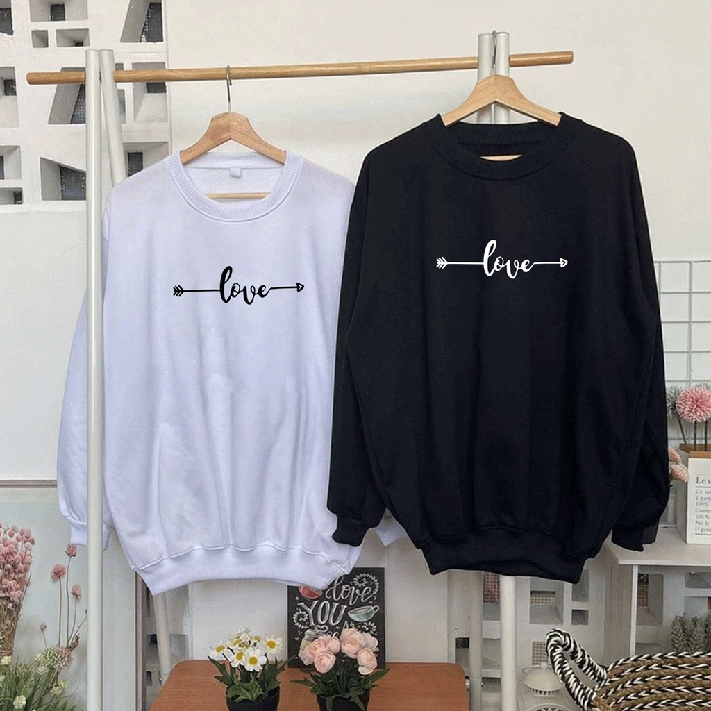 Parisdivarious Sweater Hoodie Sweatshirt Crewneck Panah Love Bahan Fleece Size S - XXL (Pria &amp; Wanita)