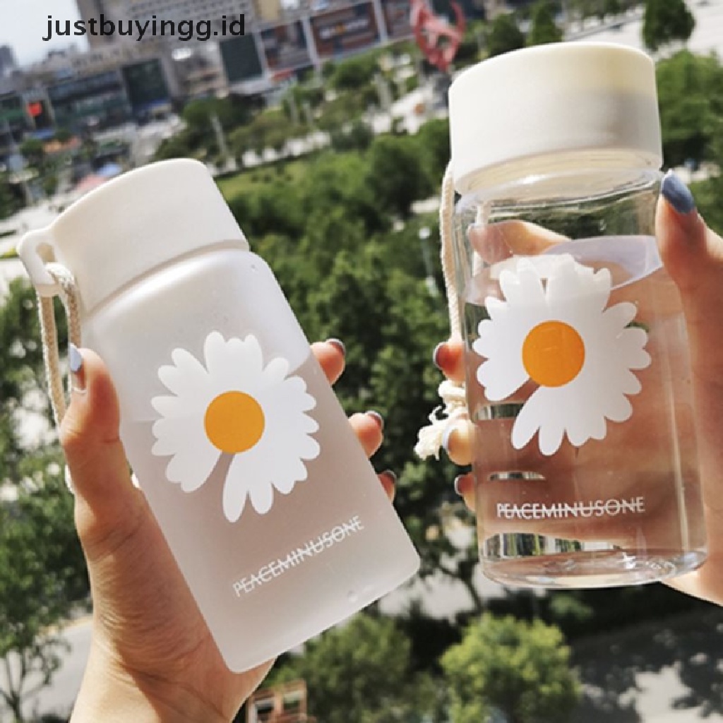 Botol Air Portabel Bahan Plastik Transparan Motif Bunga Aster Ukuran 500ml Untuk Travel