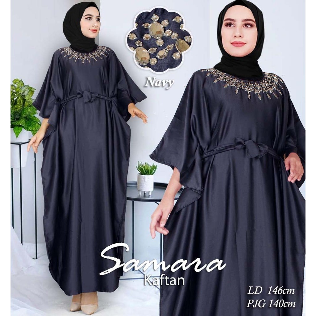 Samara Kaftan Bahan Satin Velvet Jumbo Payet Swarovski Fashion Muslim COD