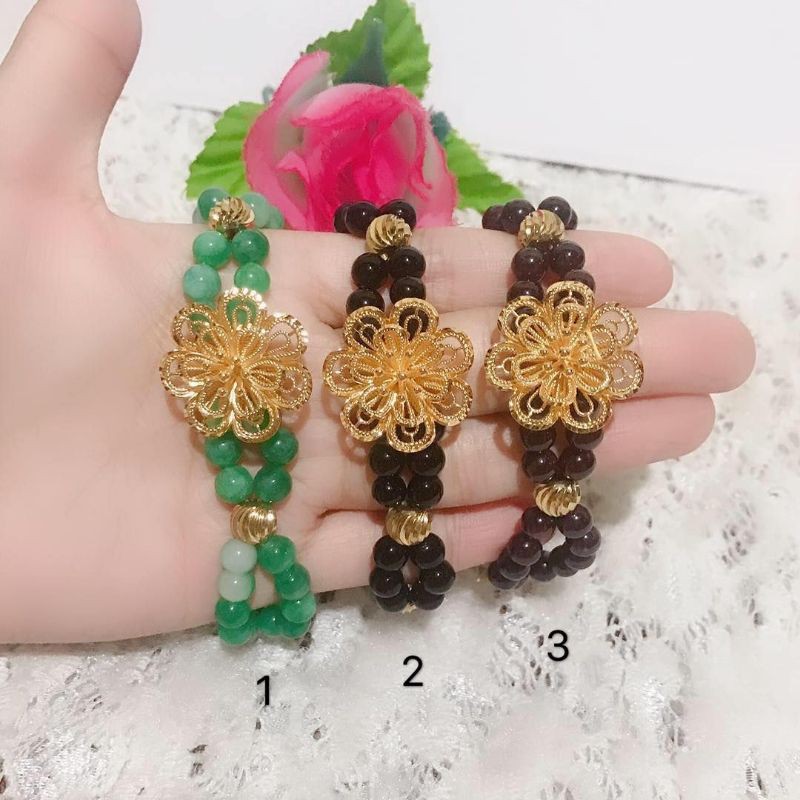 gelang giok asli lapis emas 3 warna