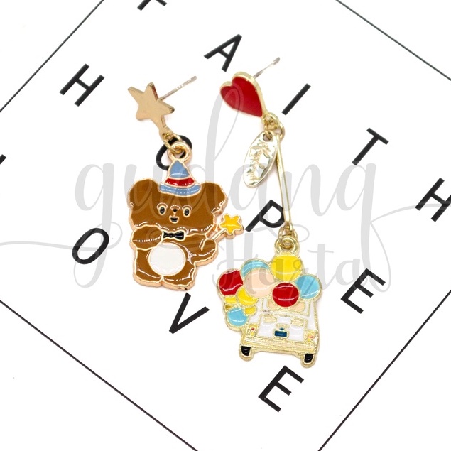 Anting Stud Party Bear Earrings Motif Beruang Pesta Unik GH 203230