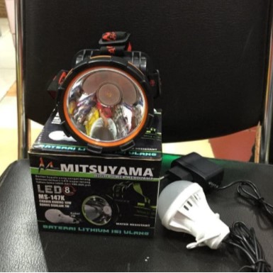 Senter Kepala Mitsuyama MS-147 Kuning 10 Watt Headlamp Tahan Air Charger Bonus Bohlam