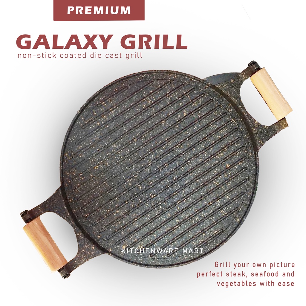 Galaxy Grill Premium Alat Pemanggang Marble Teflon- Galaxy Grill Barbeque Panggangan Anti Lengket