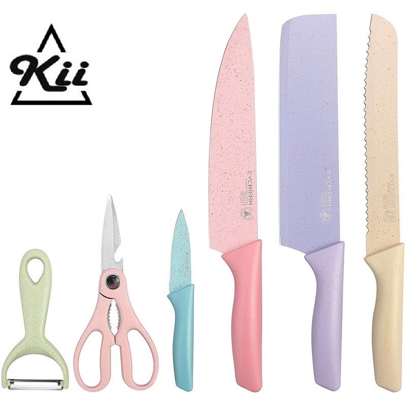 EVCRIVERH Knife Set 6in1 - Pisau Set Warna - Pisau dan Gunting Dapur