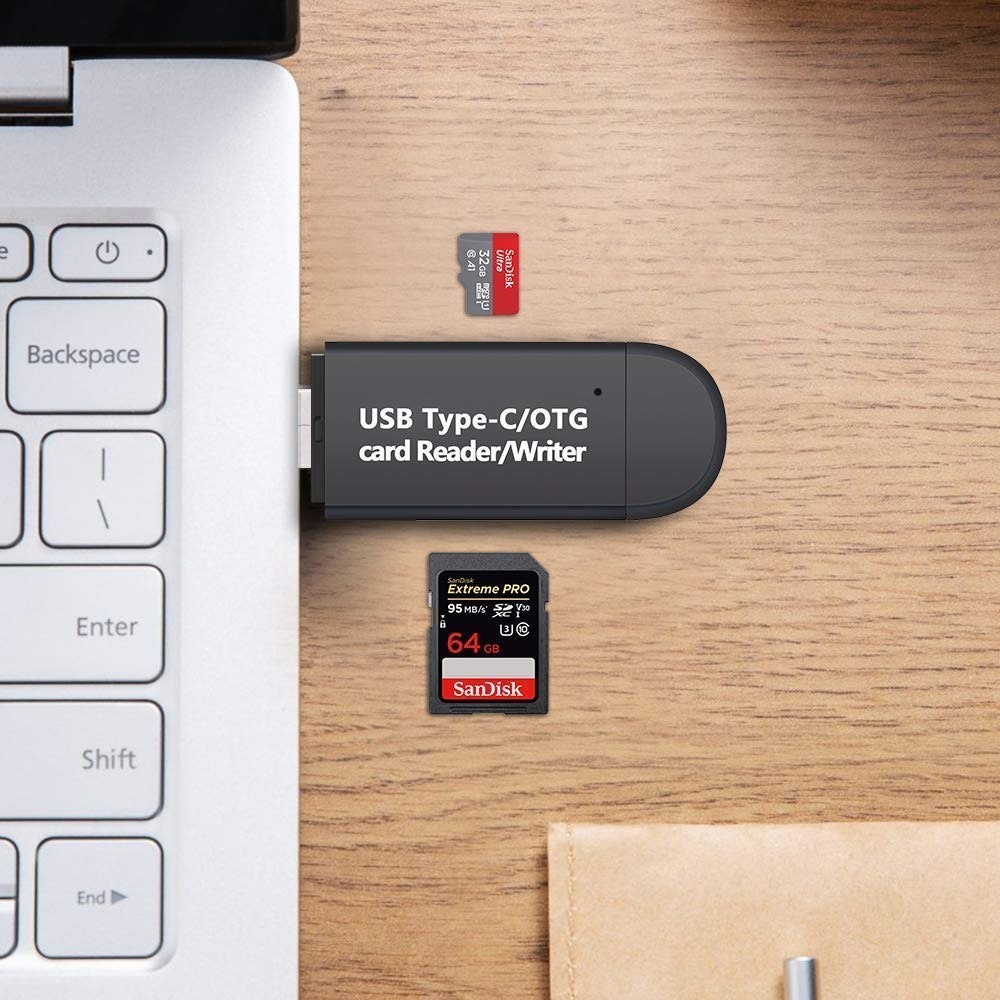 OTG Memory Card Reader USB Type C + USB 3.0 - YC-320 - Black