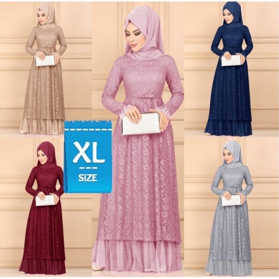 Baju Pesta Wanita Muslim Kondangan Brukat Mewah Elegan Gaun Muslimah Terbaru 2021 2022 Maxy Paloma Lebaran Bhan Brokat Import