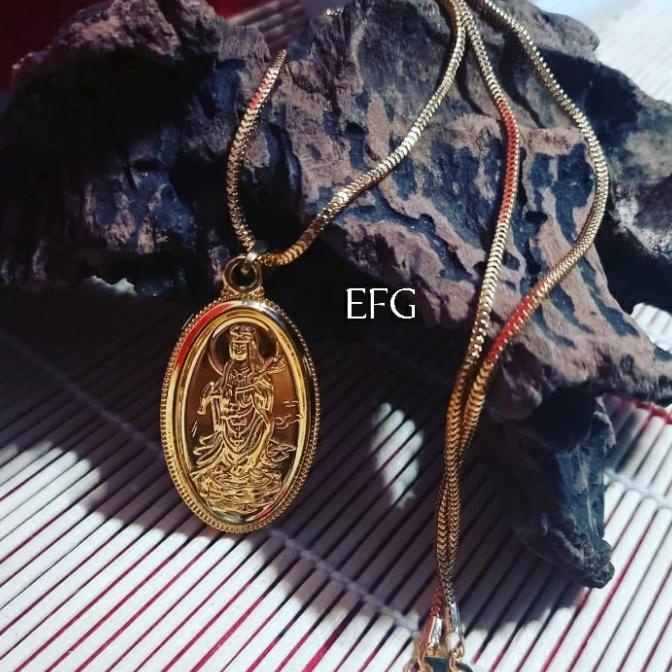 kalung liontin dewi kwan im titanium gold