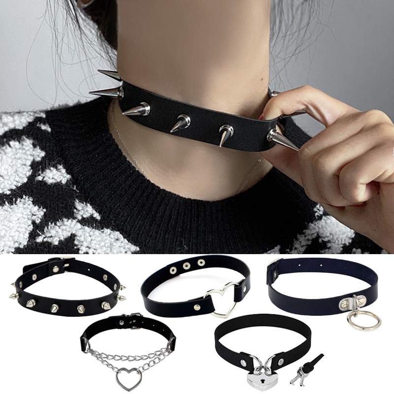 Kalung Choker Bahan Kulit Gaya Gothic Punk Rock Klasik Untuk Wanita