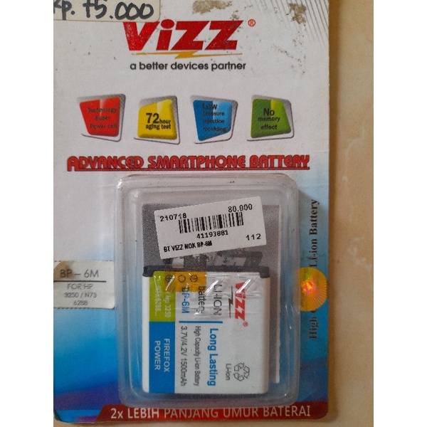 Baterai Nokia BP6M N73 6288 3250 Original Vizz Double Power