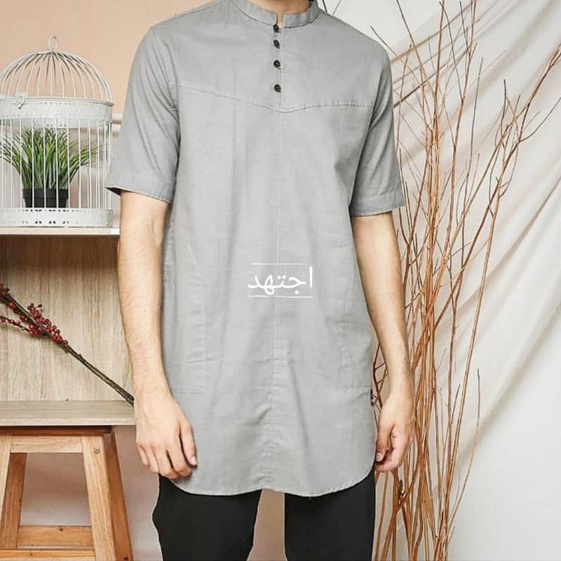 (FREE PARFUM)Kurta polos SLIMFIT tangan pendek bahan katun Madinah Fodu brand &quot;IJTIHAD&quot;