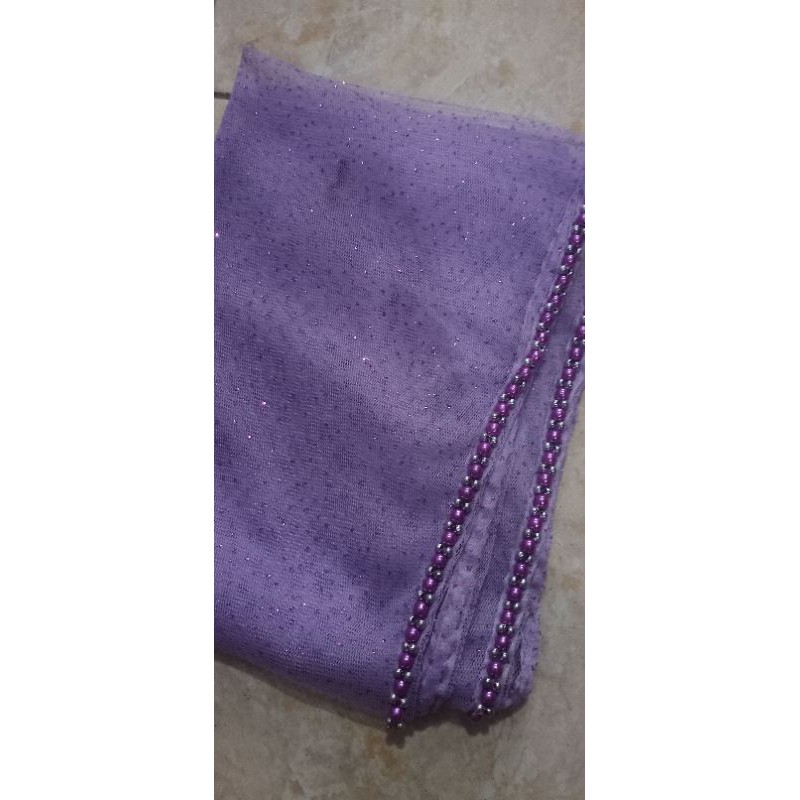 SLAYER veil HIJAB PENGANTIN  kerudung /selayer  tuile gliter mutiara, wisuda, ondangan, pesta-Lilac