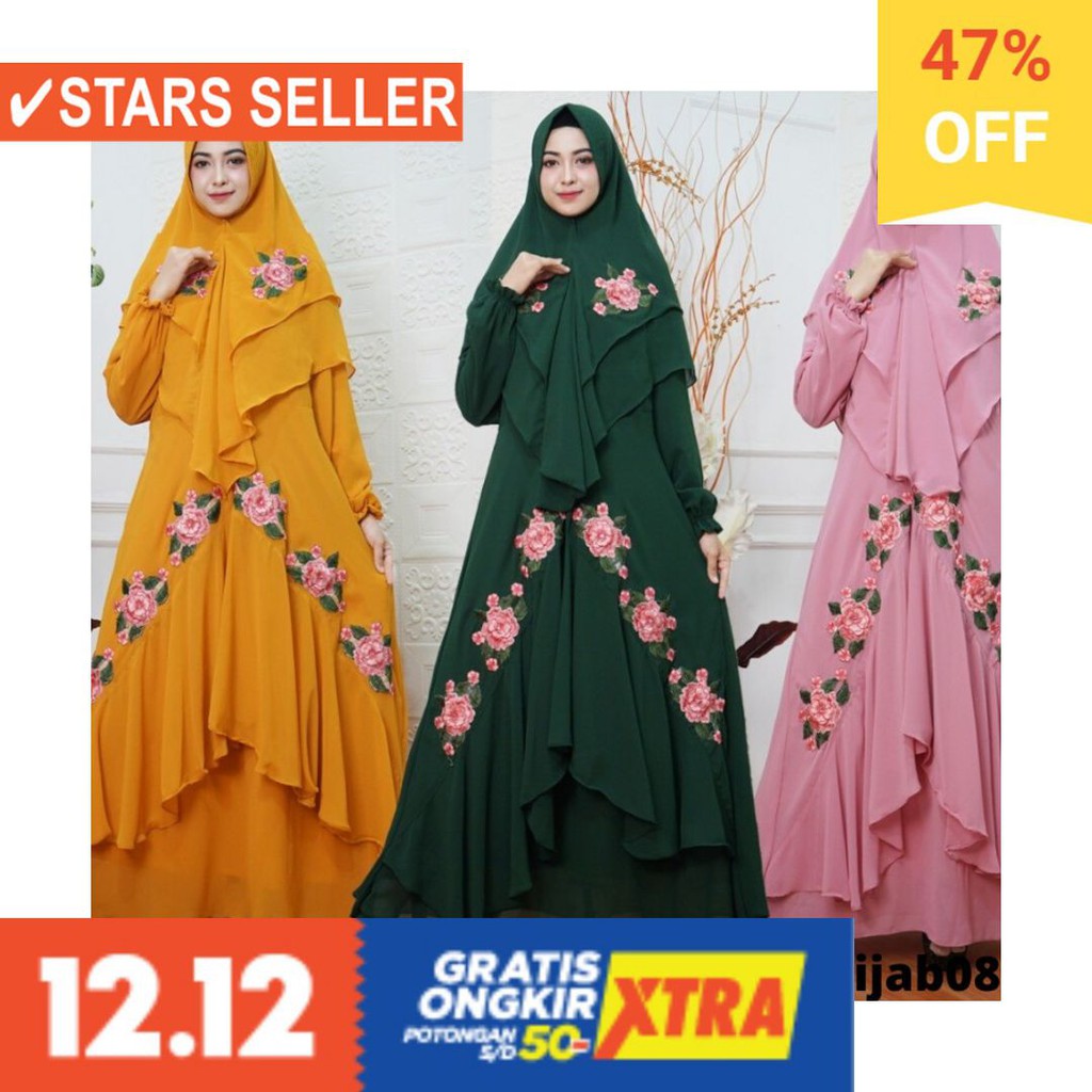 BAJU LEBARAN PAKAIAN MUSLIMAH SYARI BERGO BALOTELI / Gamis Rosalia syari bordir ceruty babydoll