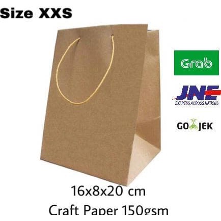 

(TERLARIS) Dijual Paperbag Paper Bag Tas Kertas Goodiebag Kraft Paper Xxs 16X8X20 - Coklat-50pcs