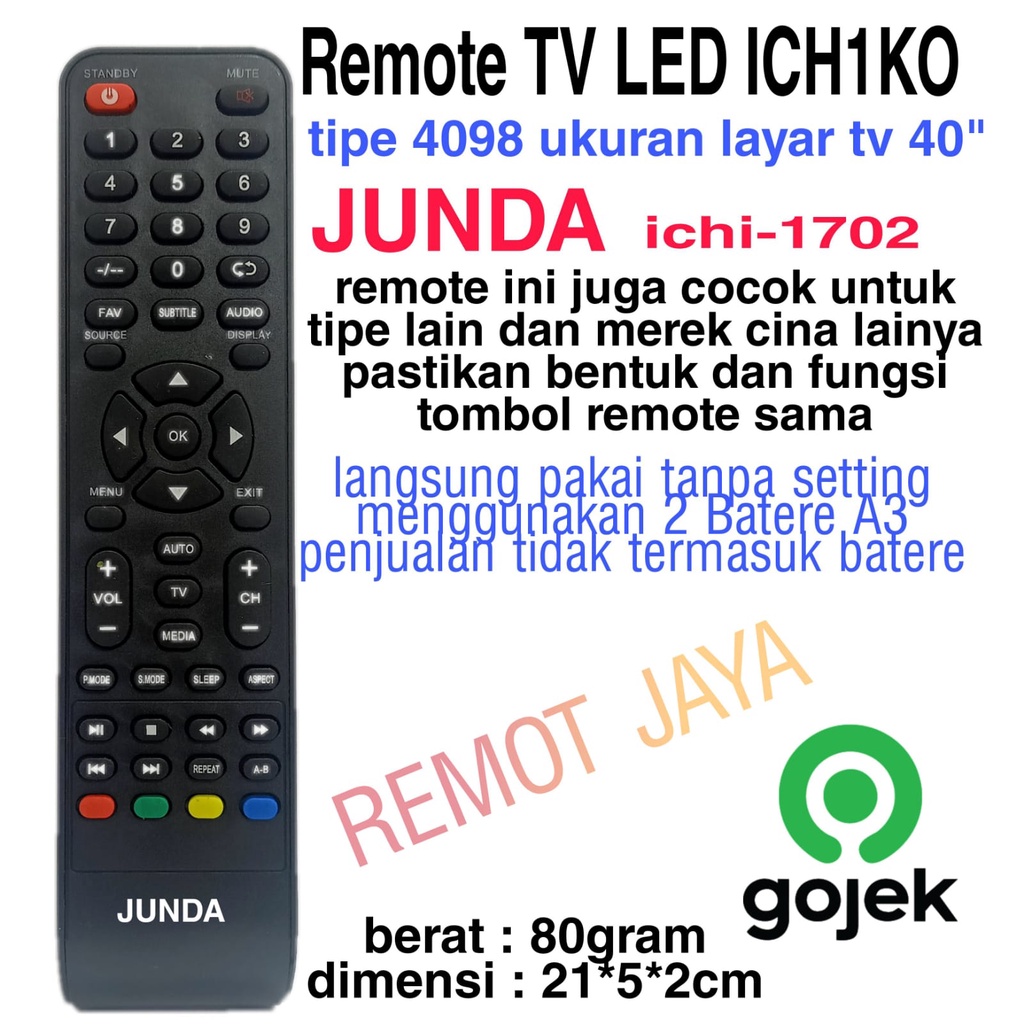 REMOTE TV LED ICHIKO REMOTE LED TV CINA JUNDA ICHI-1702 SEPERTI ORIGINAL