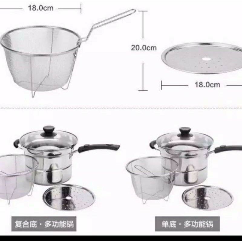 (PROMO) Panci Cooking Pot 3in1/ Deep Fryer / Panci Serbaguna / Panci KUKUS,GORENG,REBUS / Panci Tutup Kaca