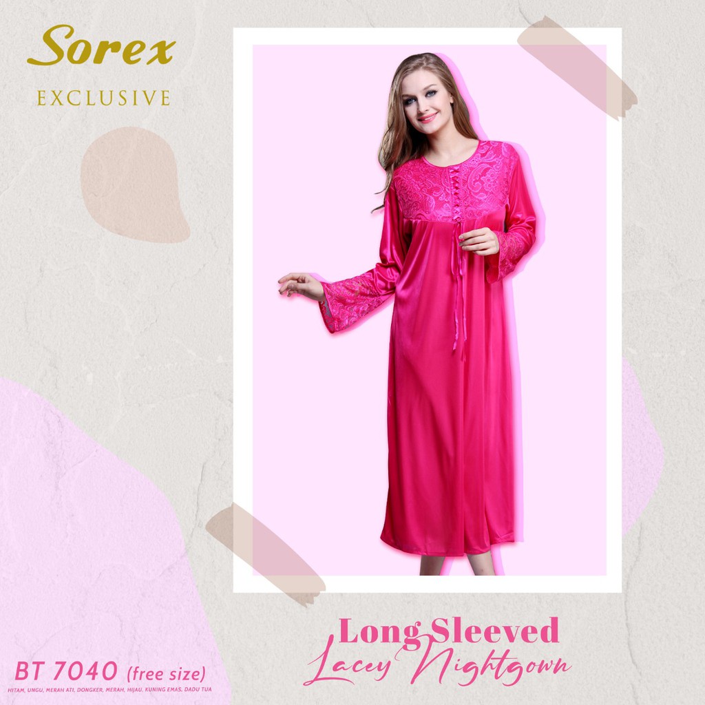 ❤ MIMI ❤ Sorex Lingerie Lovely Series Baju Tidur Premium Satin Look Long Sleeved Nightgown BT 7040