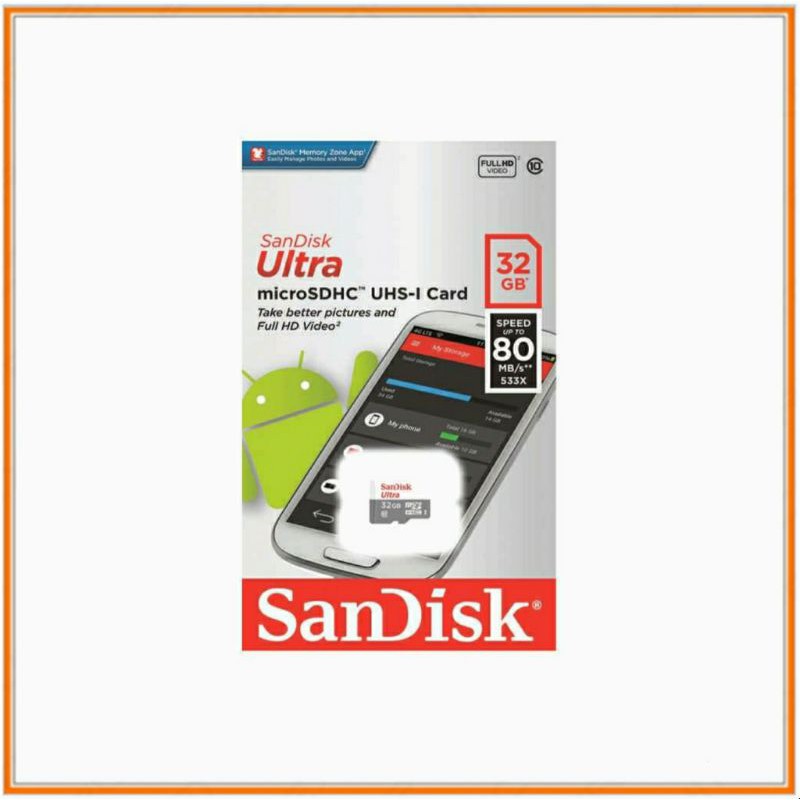 Micro SD Sandisk Ultra Class 10 32GB Speed 80MB/s Non Adapter