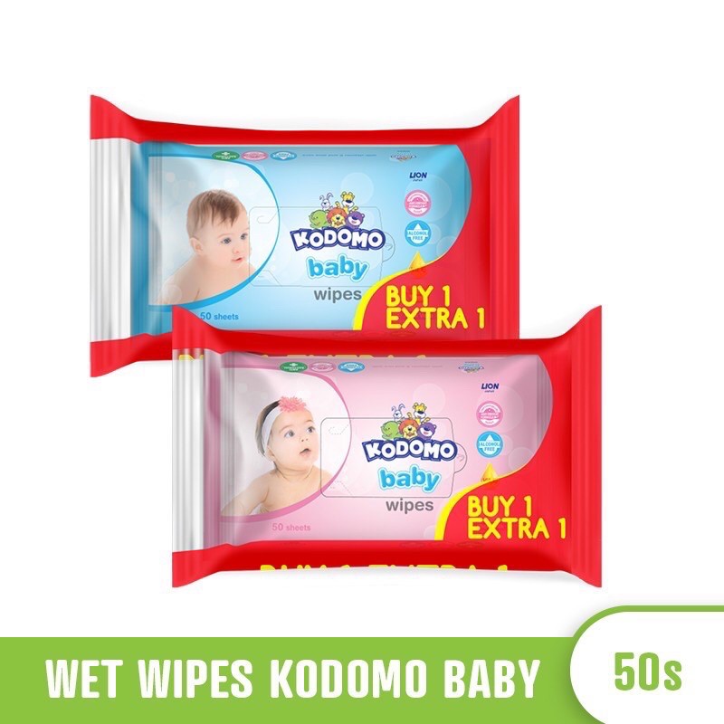 Kodomo Baby Wet Wipes Tissue 50sheets Buy1Get1 - Kodomo Tisu Basah Biru &amp; Pink