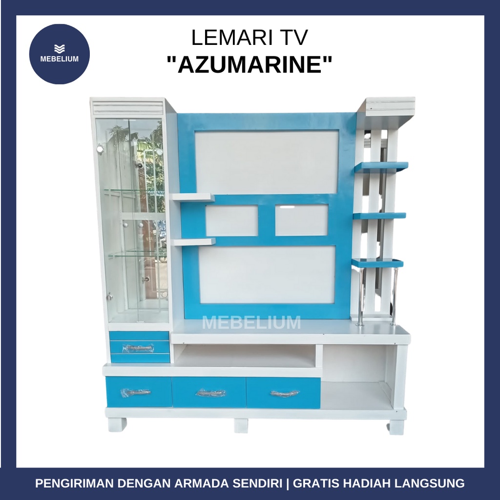 [New Arrival] Lemari TV / Kabinet TV Partisi / Penyekat Putih Biru Azumarine Minimalis Modern Bahan 