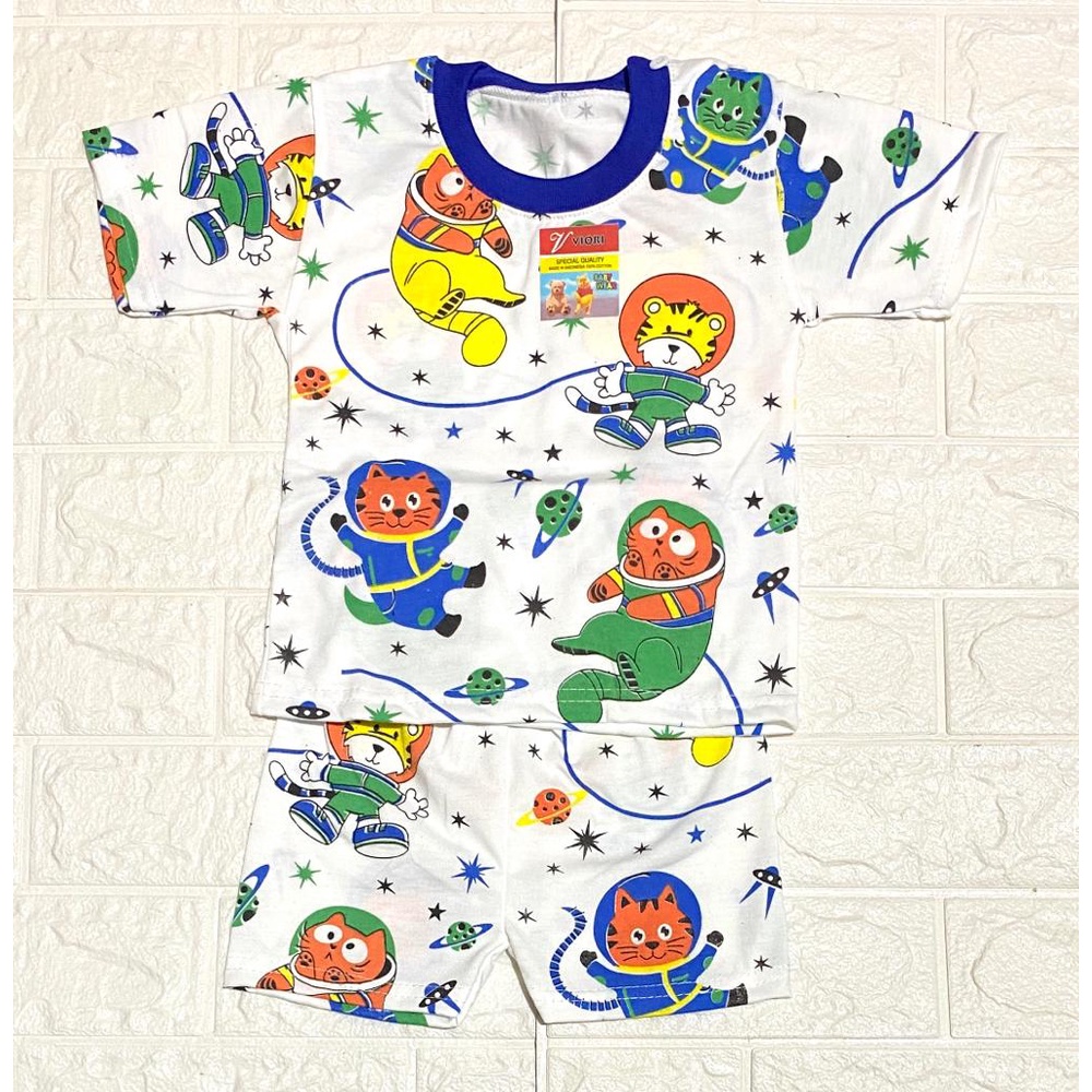 stelan baju anak lucu murah motif astronot animal setelan pendek3-18bulan (PD 033)