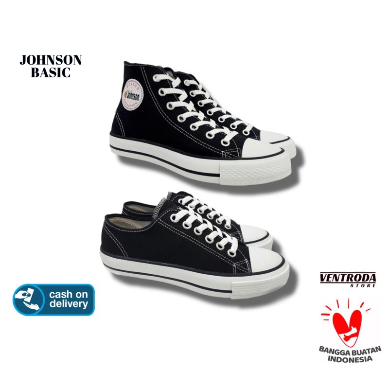 Sepatu Johnson Basic High Low Black White Sekolah Hitam Putih Original