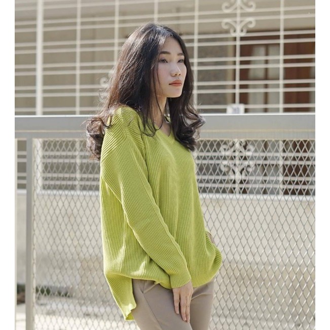 VIONA - QIYA SWEATER - VNECK BOXY RAJUT SWEATER