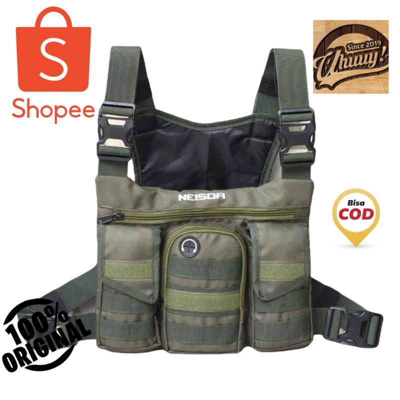 Tas dada tactical  chest bag premium neisda emerland green-black-cream