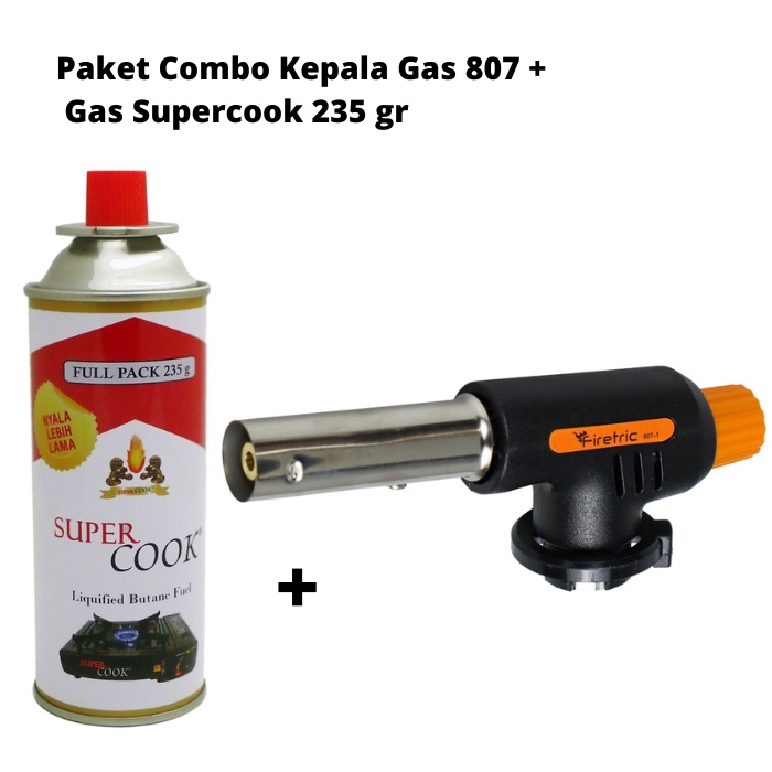 Paket Gas Supercook 235gr + Kepala Gas 807 Gas Torch Auto Ignition Camping Welding Flame Thrower / Kepala Gas Regulator / Kepala Gas Torch / Kepala Gas Portable / Kepala Gas Bakar / Kepala Gas Alat Kompor / Kepala Gas Alat Las