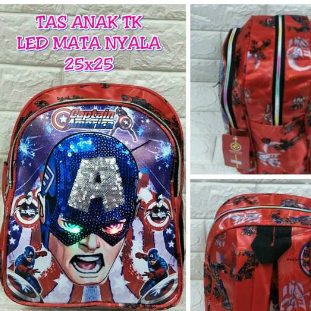 Tas ransel anak led karakter captain america - tas anak