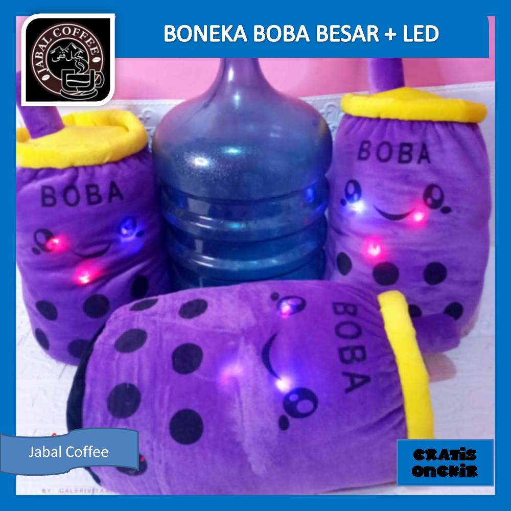 Boneka Boba LED Jumbo Ukuran Galon 53 Cm / Boneka Boba Milk Tea Lampu LED 015