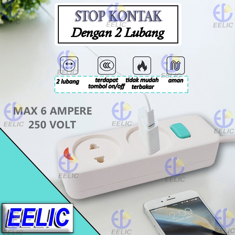 EELIC STK-SC752-3M Stop Kontak 2 Lubang dengan tombol on off dan di lengkapi lampu indikator