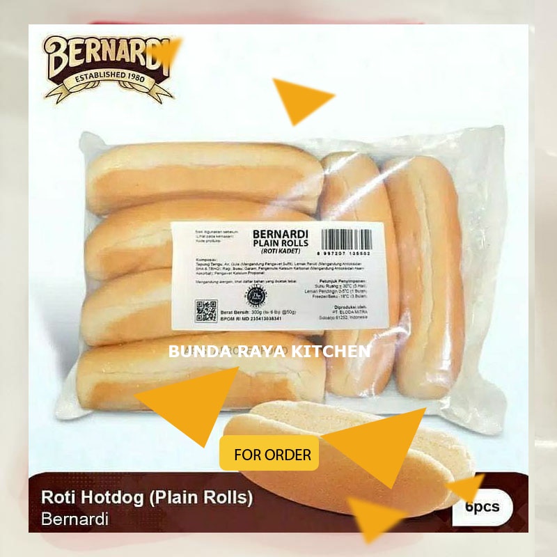 

Premium Roti HOTDOG isi 6 / / BERNARDI PLAIN ROLL Isi 6