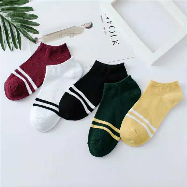 TJM KK214 Kaos Kaki Motif 2 Garis Import Fashion Wanita Pria Kaos Kaki Pendek Mata Kaki Ankle Korean