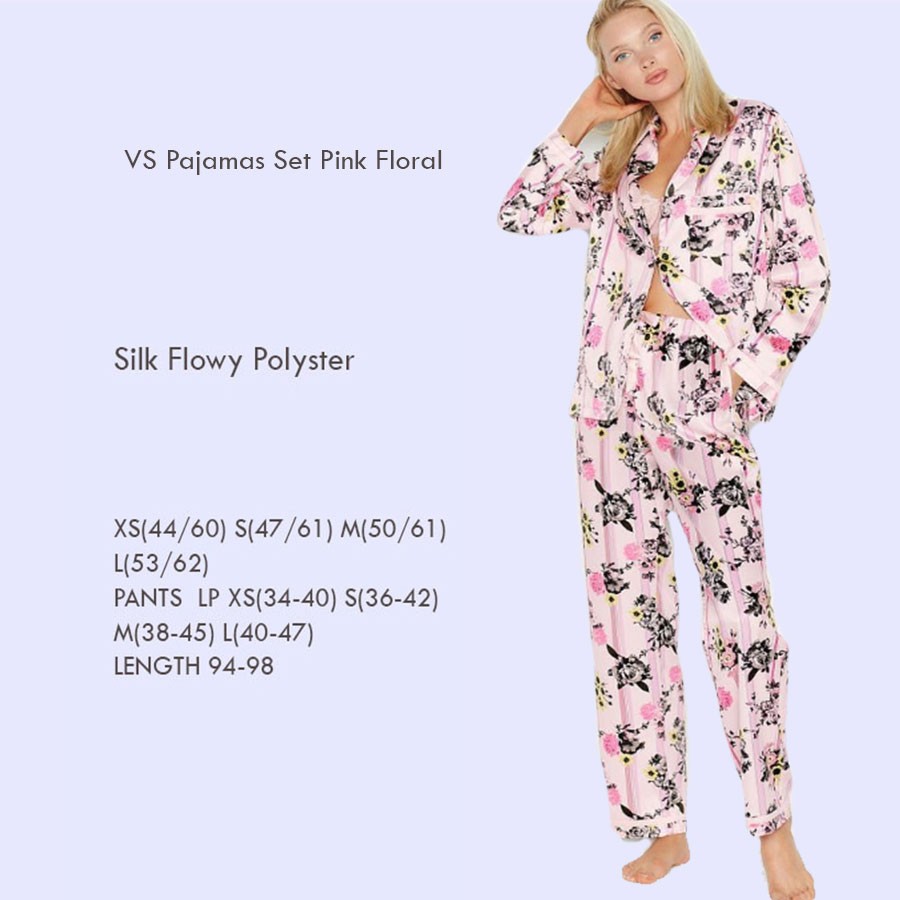 VS SET PAJAMAS FLORAL PINK Setelah Baju Tidur Branded