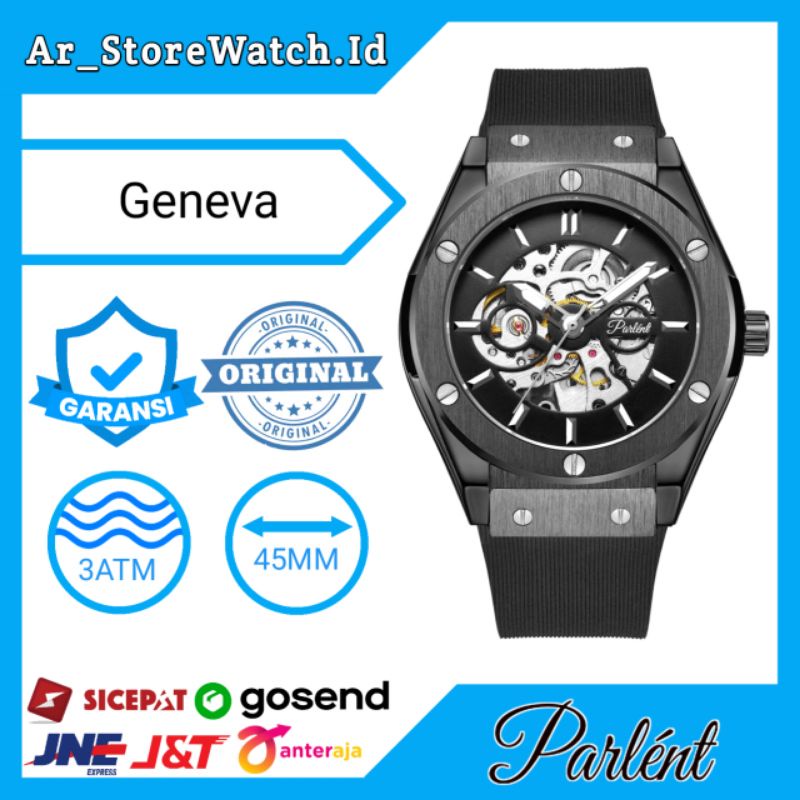 Jam Tangan Pria Parlent Geneva Black Automatic Original Parlent & Garansi Resmi