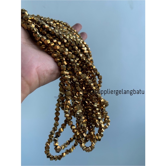 ceko faceted hexagon 6mm gold metallic emas metalik kilap bead manik