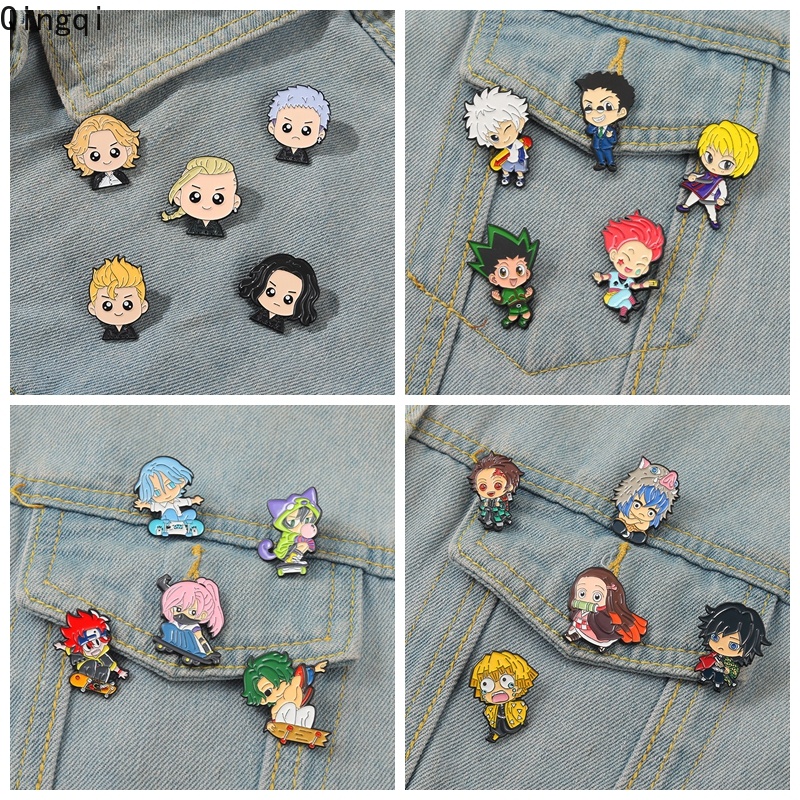 5pcs / Set Bros Pin Enamel Desain Karakter Anime Demon Slayer HUNTERXHUNTER Untuk Hadiah