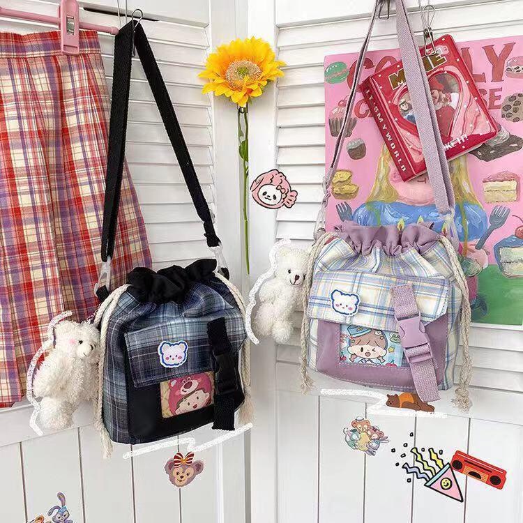 Tas Selempang Sling Bag Wanita Anak Remaja Model Serut Kanvas Cantik dan Lucu