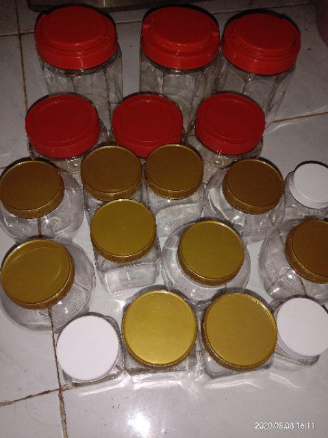Wadah Toples Jar Botol Plastik Kue Kering Lebaran Bulat Apel 300ml