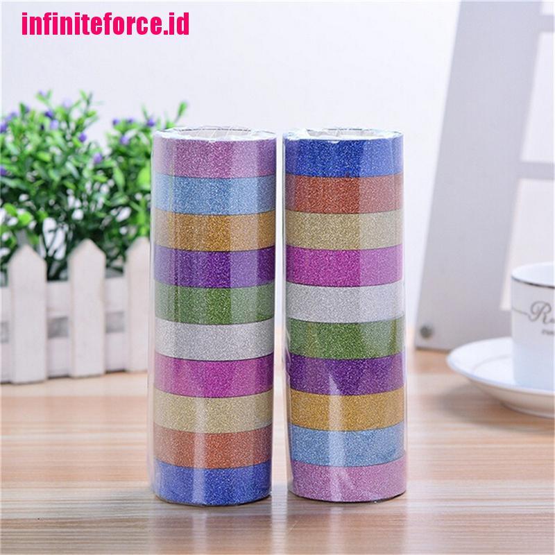 10pcs Glitter Washi Sticky Paper Masking Adhesive Tape Label DIY Craft Decorative