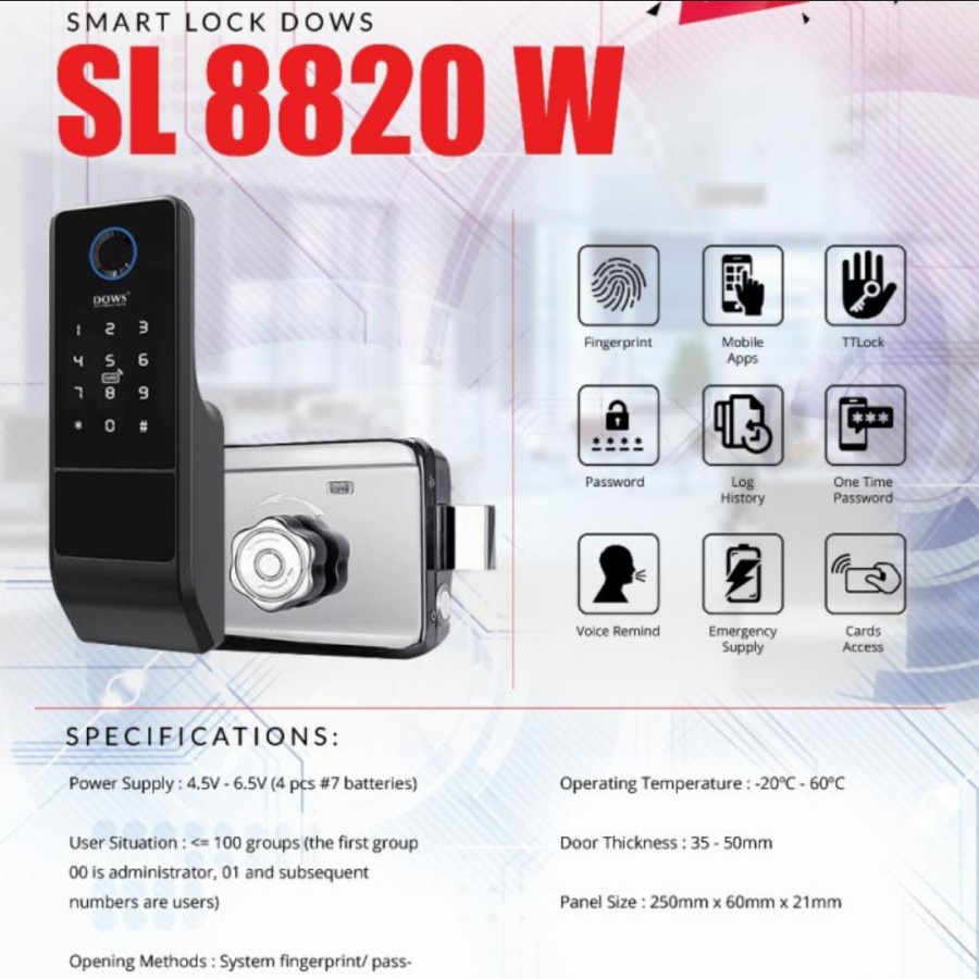 Smart lock, finger print Dows SL 8820 W