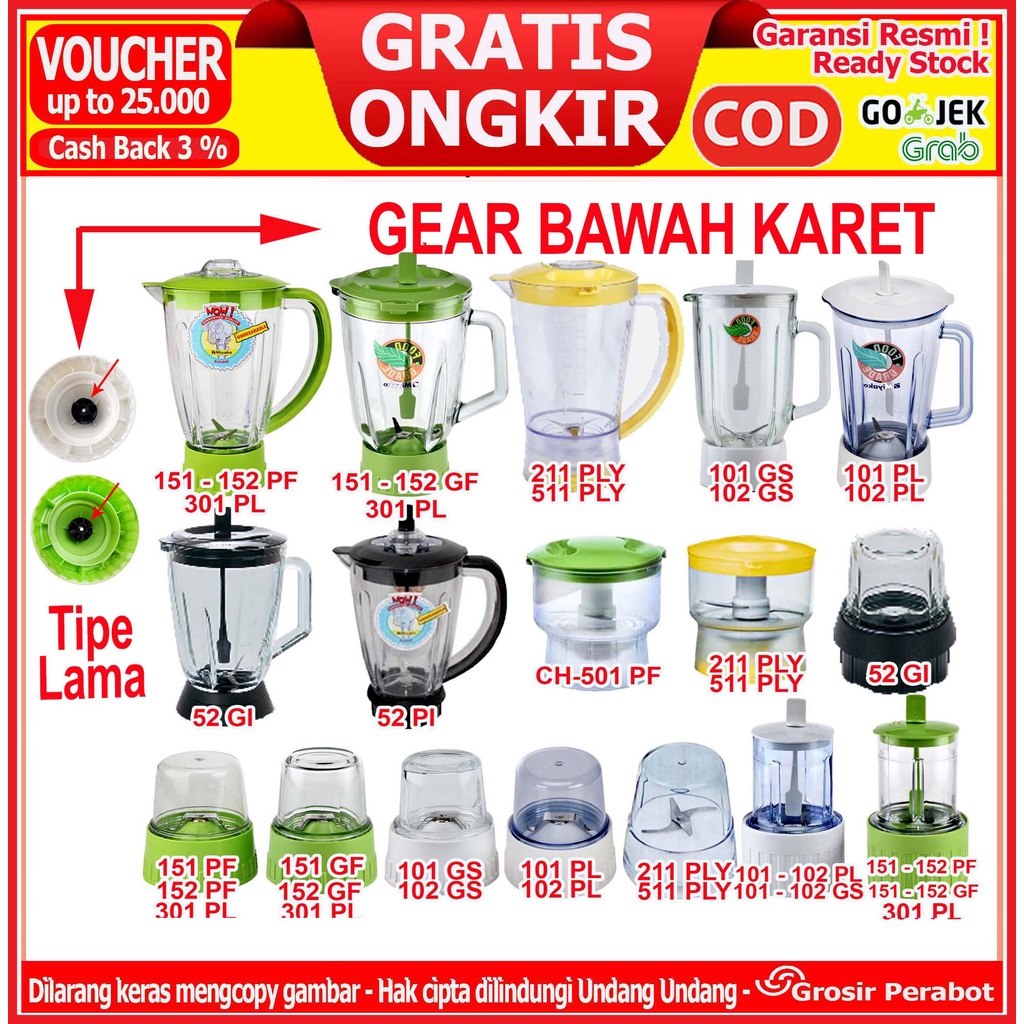 Gelas Blender Miyako Plastik Kaca Beling 1 L 1.5 L 2 L Pisau Monting Mounting Blender Dry Wet Will Chopper Bumbu Kering Basah Plastik Kaca Beling Miyako BL  101 102 PL GS  151 152 PF GF CH 211 511 PLY 501 PF Original Asli Gear Karet Tipe Lama Fullset