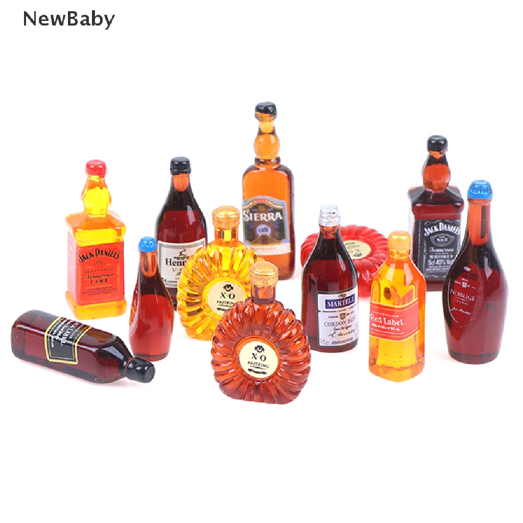 Newbaby 10Pcs / Set Mainan Miniatur Botol Minuman Skala 1: 12 Untuk Aksesoris Dapur Rumah Boneka