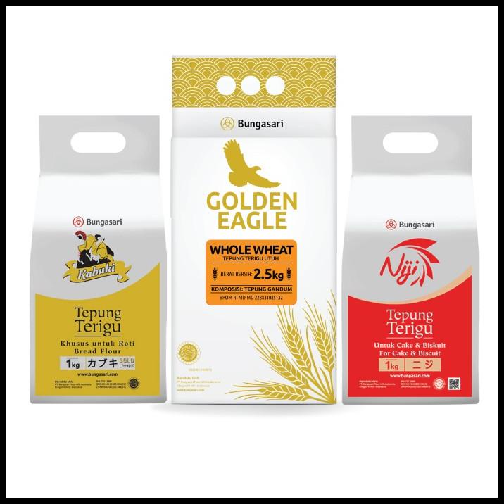 

Bungasari - 1Pcs Kabuki Gold 1Kg , Niji Tepung 1Kg, Whole Wheat 2,5Kg