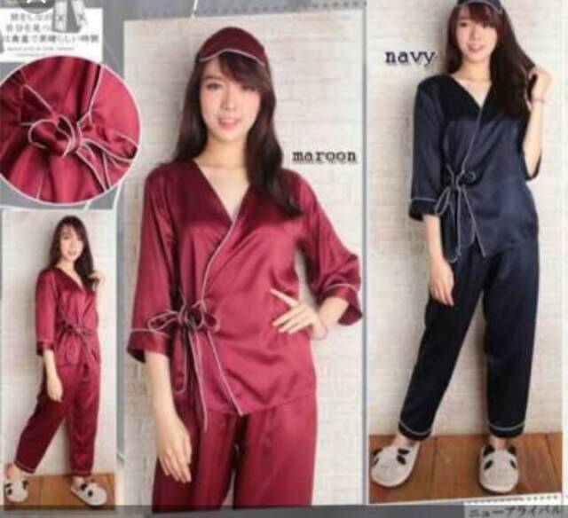 PIYAMA KIMONO SATIN POLOS BAJU TIDUR KIMONO SETELAN BAJU TIDUR SATIN