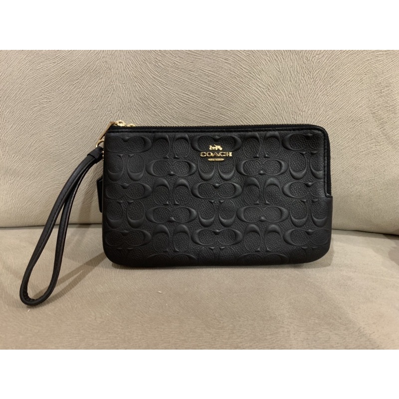 PRELOVED COACH Wristlet Large Double Zip Black Embossed